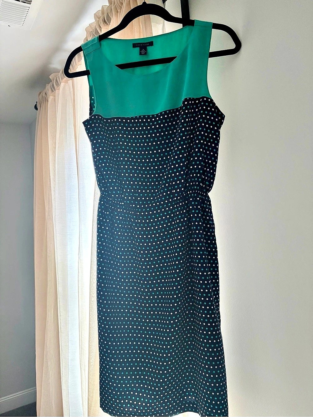 Tommy Hilfiger Polka Dot Midi Dress in Green & Black Size Medium Like New